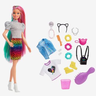 Barbie Leopard och regnbågsflätat hår